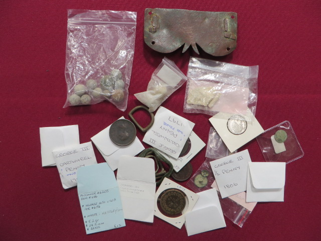 Selection of Georgian Coins & Waterloo Relics including 1797 cartwheel penny ... 1807