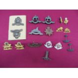 Selection of Officer Collar Badges including pair bronzed West Riding ... Pair bronzed