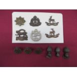 Small Selection of Officer Cap and Collar Badges cap include bronzed Leicestershire (blades) ...