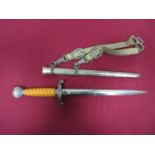 German Third Reich Army Officer’s Dagger and Straps double edged blade. The forte with maker “Alcoso