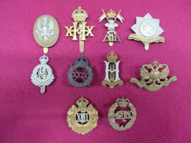 Good Selection of Cavalry Cap Badges including Vic crown brass Bays ... Brass Kings Dragoon