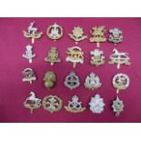 Selection of Line Infantry Cap Badges including brass Wiltshire ... Bi-metal Leicestershire ... KC