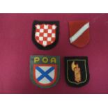 Four Various German Foreign Nationals Arm Badges consisting Croat Volunteers arm shield.
