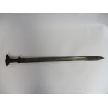 19th Century Ethiopian Kaskara Sword 29 1/2 inch double edged wide straight blade. Double fullers