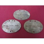 Three German ID Tags Including SS consisting alloy one piece splittable ID tag stamped Waffen SS.