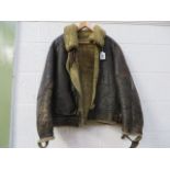 American B3 Sheepskin Flying Jacket brown leather exterior with central zip (faulty). Large turn