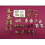 Selection of Various Collar Badges including pair white metal Inniskilling ... Pair brass Royal
