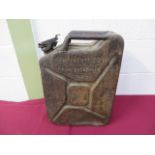 1943 Dated WW2 German Jerry Can pressed steel can with triple top handles. Filler cap with hinged