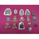 Small Selection of Officer Cap and Collar Badges bronze cap include East Yorkshire (blades) ... KC