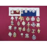 Selection of Anodised Cap Badges including The Kings Own ... The Welch ... QC The Leeds Rifles ...