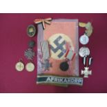 Selection of German Badges and Medals including blackened brass wound badge. Swastika removed ...