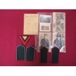 Small Selection of German Insignia and Photographs including pair green shoulder straps with light