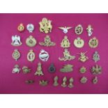 Selection of Various Cap Badges and Collar including gilt and enamel F.A.F.L. French breast wing ...