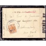 POSTAL HISTORY : British Honduras 1918 War Tax WWI censor label and cachet on mourning cover stamps