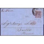 GREAT BRITAIN POSTAL HISTORY 1867 wrapper from London to Biella via France.