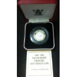 COINS : 1992 Silver proof 50p cased and boxed with Piedfort cert