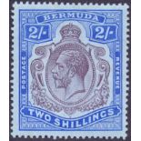 BERMUDA STAMPS : 1918 2/- Purple and Blue lightly mounted mint example showing the "Damaged Leaf at