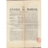 STAMPS : 1843 Complete circular to Bankers cancelled by supplement 1/2d tax handstamp C12 plus