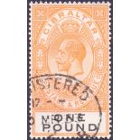 GIBRALTAR STAMPS : 1925 £1 Red Orange and Black.