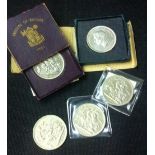 COINS : 1951, selection of Silver Crowns, two boxed and three loose.