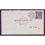 GREAT BRITAIN POSTAL HISTORY 1869 bank receipt wrapper to New York,