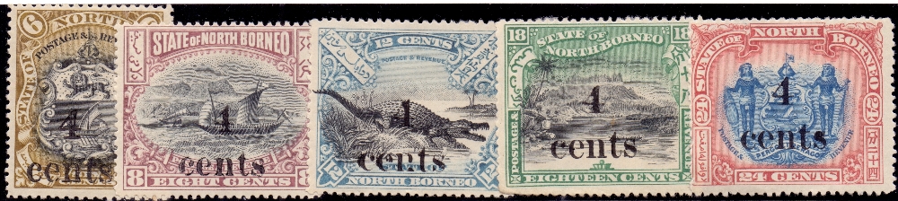NORTH BORNEO STAMPS : 1904 overprinted 6d - 24c values. Mounted mint with 4c overprints.