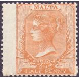 MALTA STAMPS : 1867 1/2d Orange Brown,