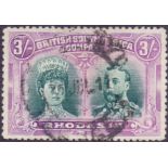 RHODESIA STAMPS : 1910 3/- Bright Green and Magenta. Fine used example of this scarce shade.