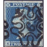 GREAT BRITAIN STAMPS : 1841 SG 14f 2d Blue (NI). Fine four margin example cancelled by No 6 in MX.