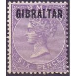 GIBRALTAR STAMPS : 1886 6d Beep Lilac.