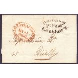 GREAT BRITAIN POSTAL HISTORY 1806 wrapper with scarce Lothbury Two Penny Pt Paid handstamp to