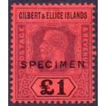 GILBERT AND ELLICE STAMPS : 1924 GV £1 overprinted 'SPECIMEN', lightly M/M, SG 24s.