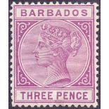 BARBADOS STAMPS : 1885 3d Deep Purple mounted mint SG 95 Cat £120