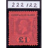 GILBERT AND ELLICE STAMPS 1924 £1 Purple and black/red die II,