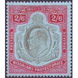 NYASALAND STAMPS : 1908 2/6 Brownish Black and Deep Rose Red/Pale Blue.