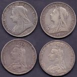 COINS : 1889, 1891, 1895, 1891 Silver Crowns, in generally fine condition.