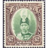 MALAYA STAMPS : 1937 Kedah $2 green and brown,