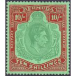 BERMUDA STAMPS : 1938 10/- Green and Deep Red/Green (Chalky).