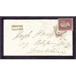 GREAT BRITAIN POSTAL HISTORY 1856 1d Red Brown on very neat Mourning cover cancelled by OLIVE BROWN