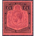 NYASALAND STAMPS : 1913 £1 Purple Black and Red.