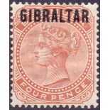 GIBRALTAR STAMPS : 1886 4d Orange Brown.