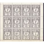 EPHEMERA : RAILWAY, a complete sheet of 12 "Great Western Railway Prepaid Newspaper Parcel" stamps.