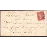 GREAT BRITAIN POSTAL HISTORY 1858 Penny Star on small envelope from Dewsbury to Liverpool 7th May
