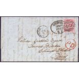 GREAT BRITAIN POSTAL HISTORY 1857 wrapper/entire franked by 4d rose SG 66a tied by Liverpool Spoon