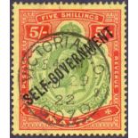 MALTA STAMPS : 1922 5/- Green and Red Yellow. Self Government Overprint.