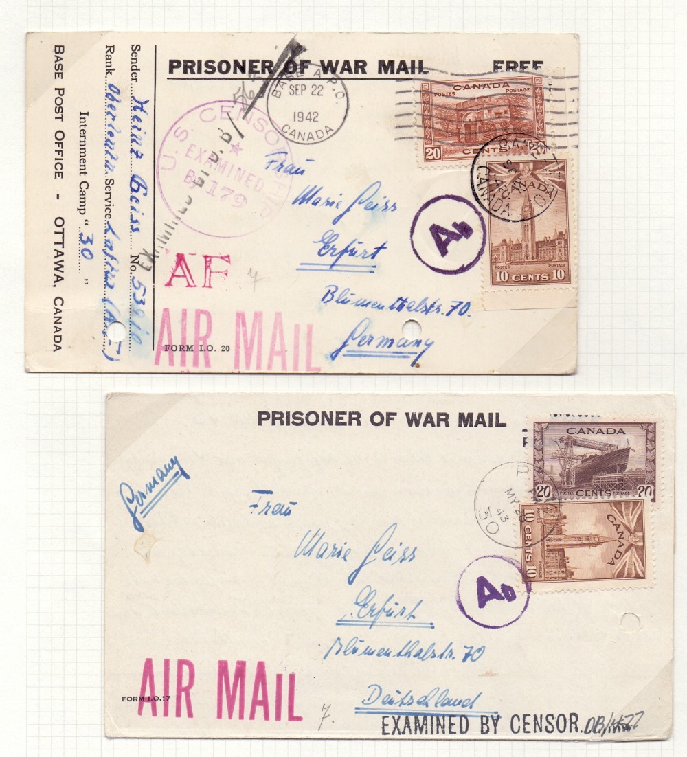 POSTAL HISTORY : CANADA, four Prisoner o