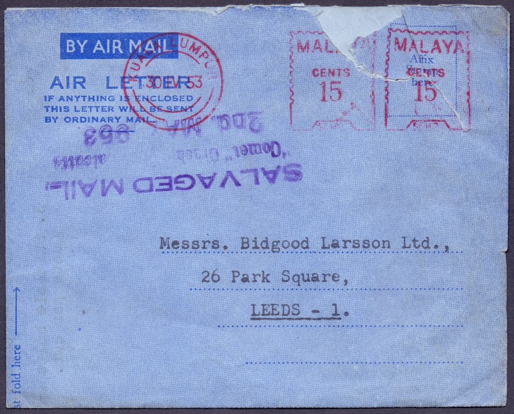 POSTAL HISTORY AIRMAIL : MALAYA crash co