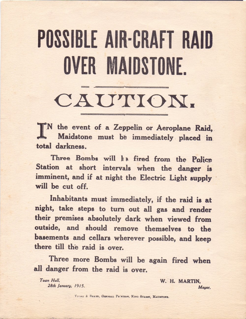 KENT, 1915 Zeppelin Raid notice, "Possib