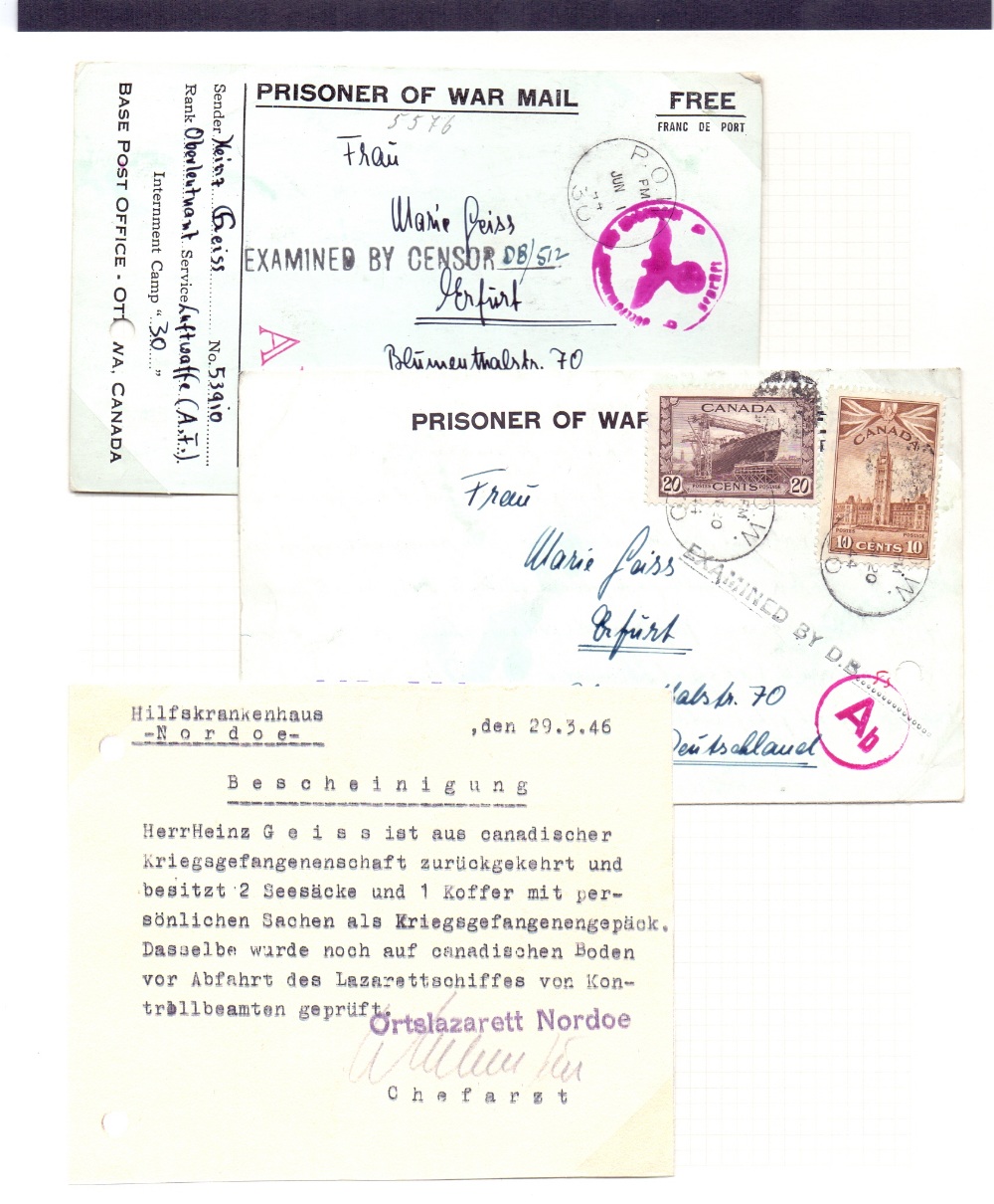 POSTAL HISTORY : CANADA, four Prisoner o - Image 2 of 2