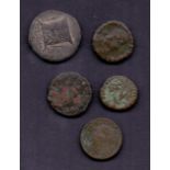 Ancient coins , five coins possibly Gree